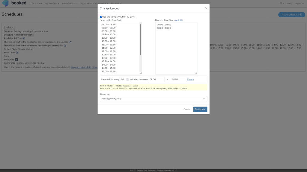 Booked - Edit Schedule Layout